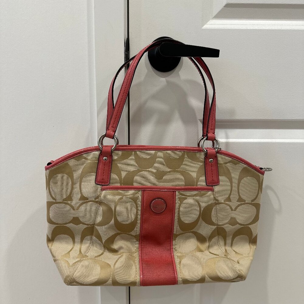 COACH SIGNATURE STRIPE POCKET TOTE
